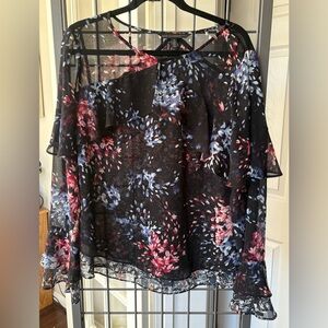White House Black Market Black Floral Blouse